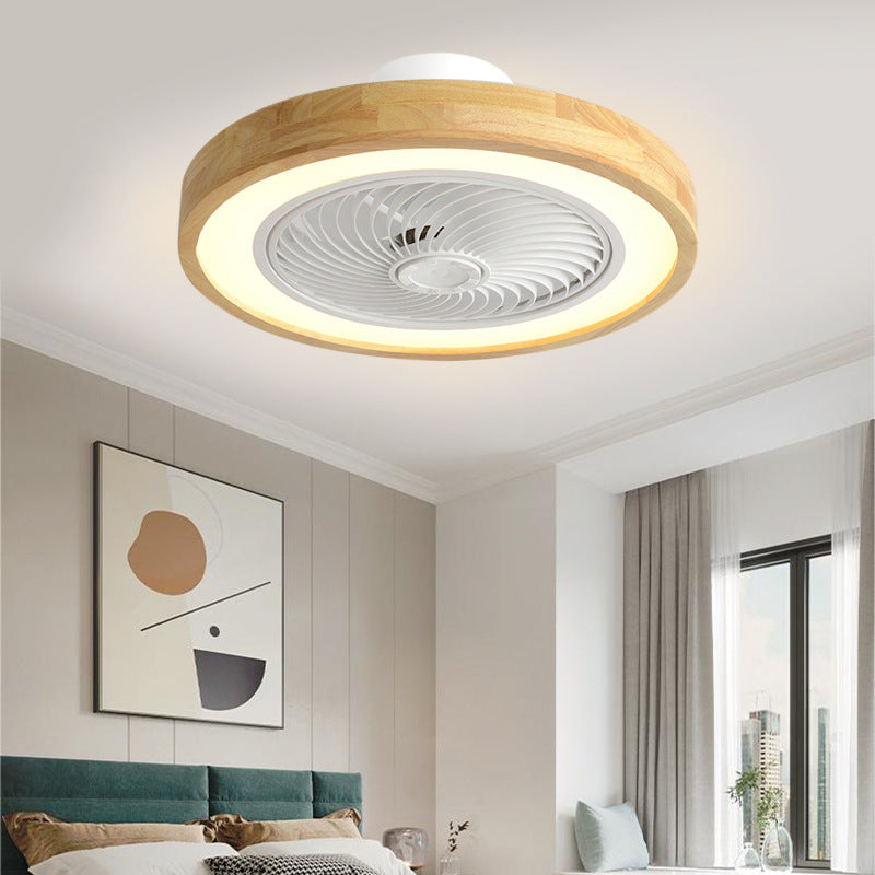 Modern Minimalist Wood Geometric LED Ceiling Fan Light