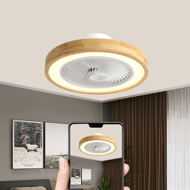 Modern Minimalist Wood Geometric LED Ceiling Fan Light