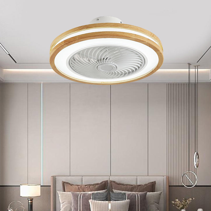 Modern Minimalist Wood Geometric LED Ceiling Fan Light