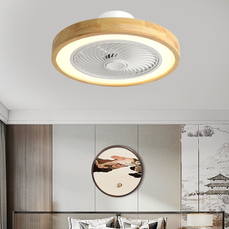 Modern Minimalist Wood Geometric LED Ceiling Fan Light