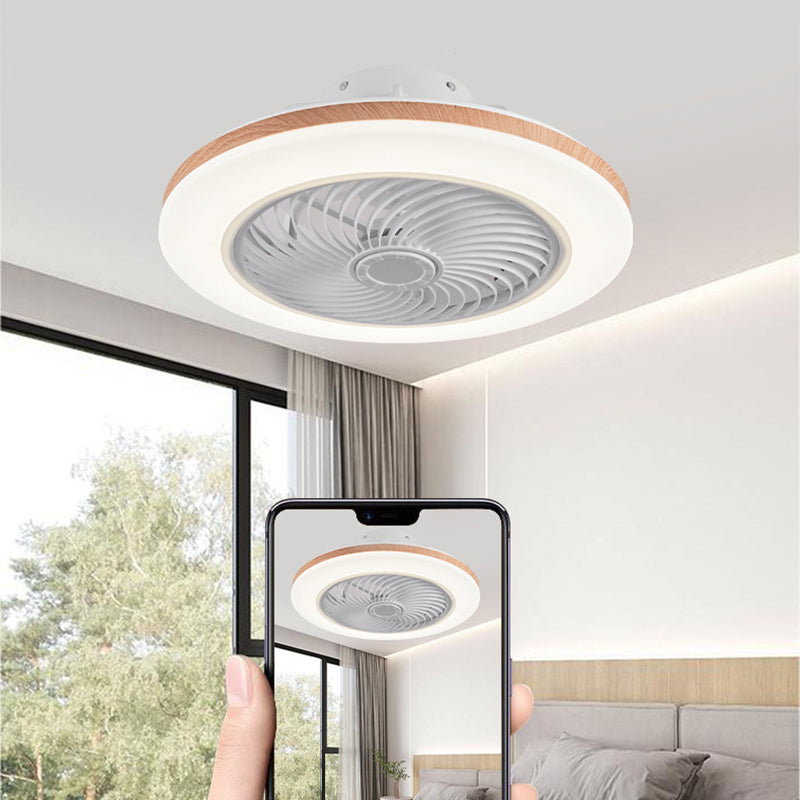 Modern Minimalist Wood Geometric LED Ceiling Fan Light
