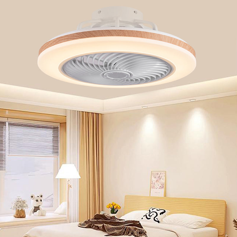 Modern Minimalist Wood Geometric LED Ceiling Fan Light