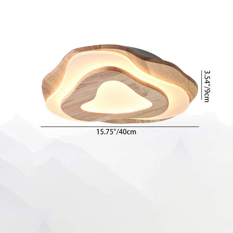 Modern Chinese Solid Wood Round LED Ceiling Light - Textured Flush Mount Lamp