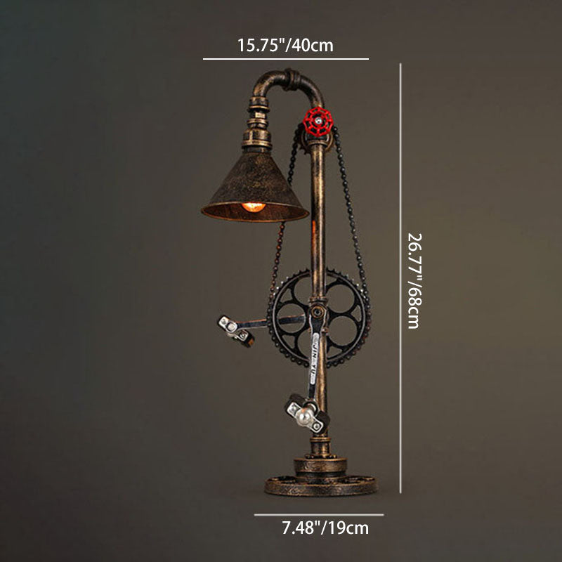 Contemporary Industrial Iron Gear Plumbing Metal 1-Light Table Lamp for Bedroom, Vintage Style Desk Light, Unique Home Decor, Steampunk Nightstand Lamp, Adjustable Lighting, Modern Industrial Design, Rustic Indoor Lighting, Creative Desk Lamp for Living R