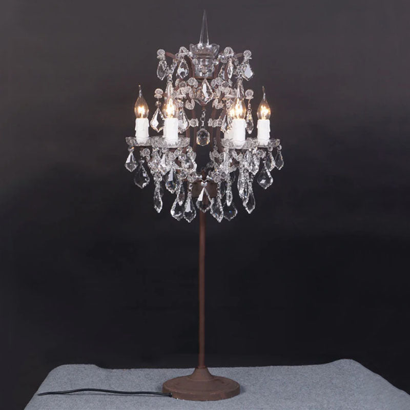 Vintage Crystal Candelabra Lamp - 6-Light Rust Table Lamp for Living Room