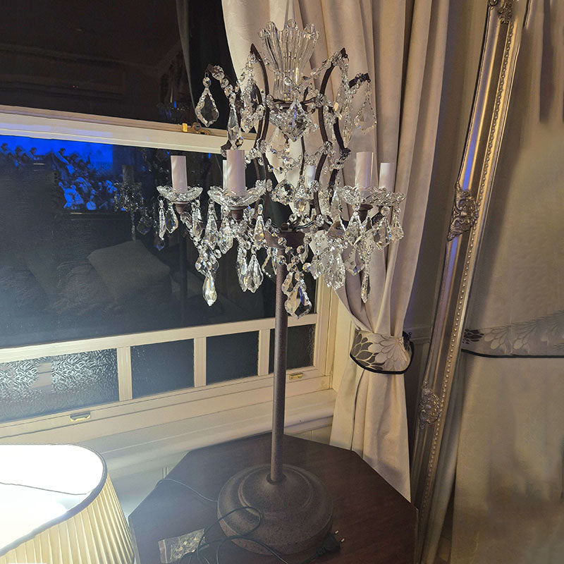 Vintage Crystal Candelabra Lamp - 6-Light Rust Table Lamp for Living Room