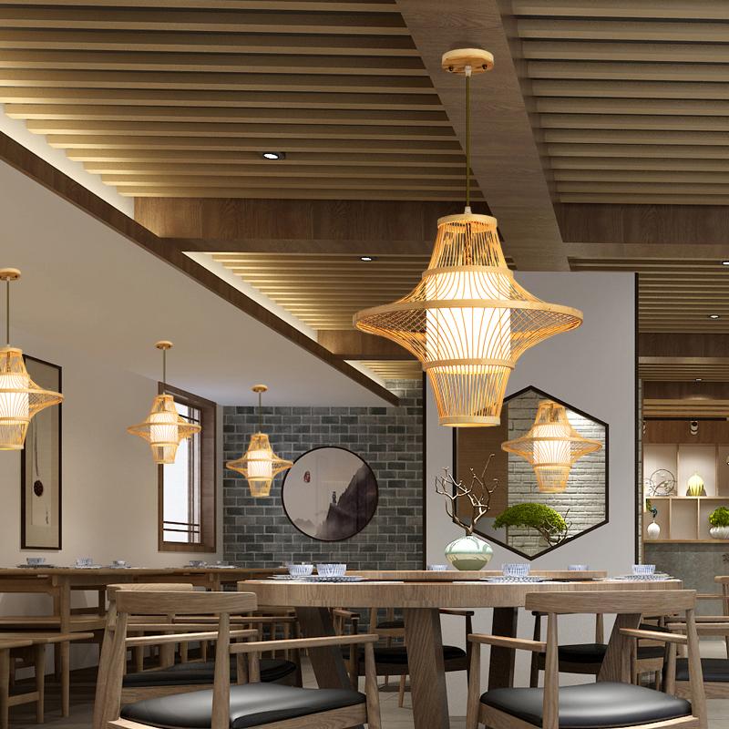 Two Cone Burlywood Bamboo Pendant Light - Farmhouse Style Lighting
