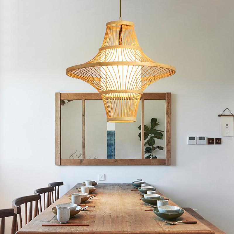 Two Cone Burlywood Bamboo Pendant Light - Farmhouse Style Lighting