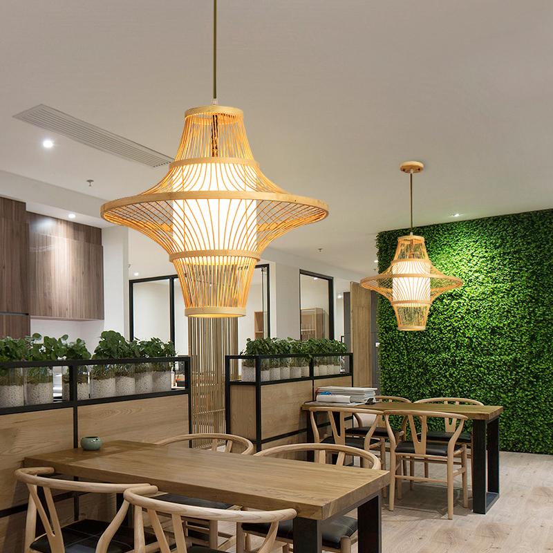Two Cone Burlywood Bamboo Pendant Light - Farmhouse Style Lighting
