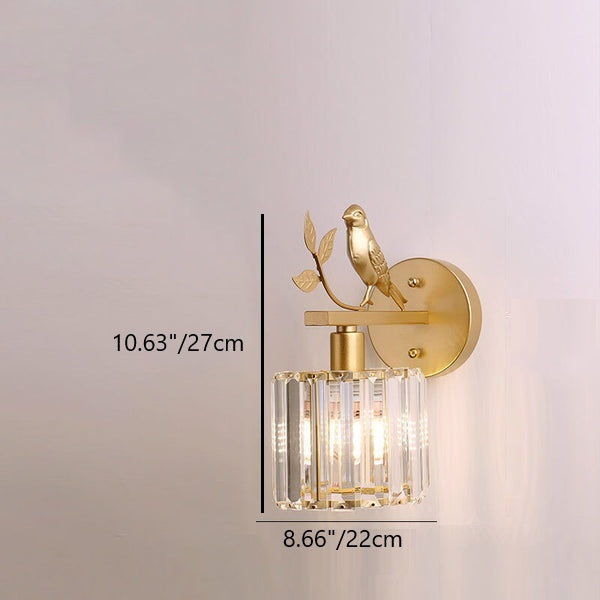 Vintage Iron Glass Round Bird Wall Sconce Lamp - 1-Light for Living Room