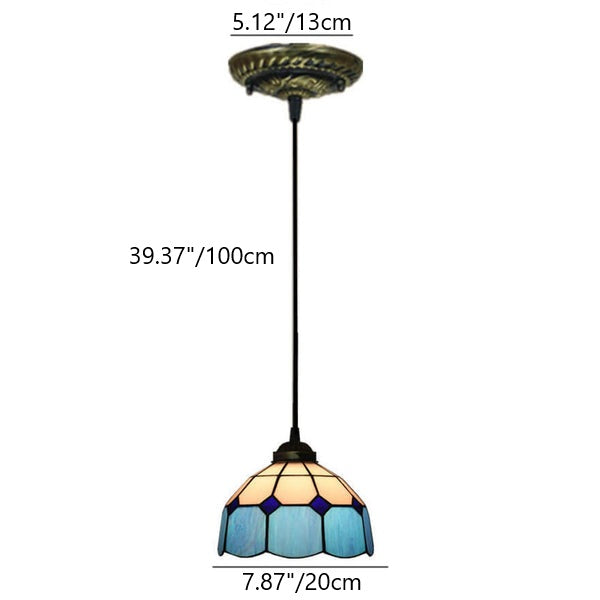 Traditional Tiffany Stained Glass Pendant Light for Living Room, Round 1-Light Iron Dome Shade
