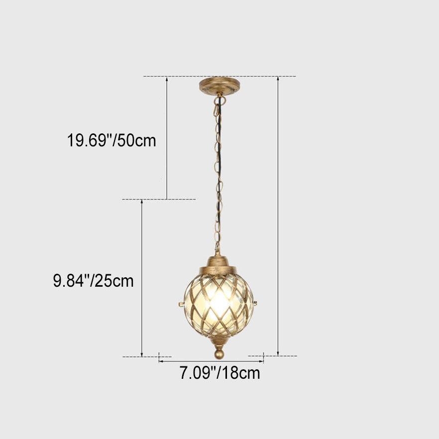 European Vintage Round Ball Die-Cast Aluminum Outdoor Waterproof Pendant Light 1-Light
