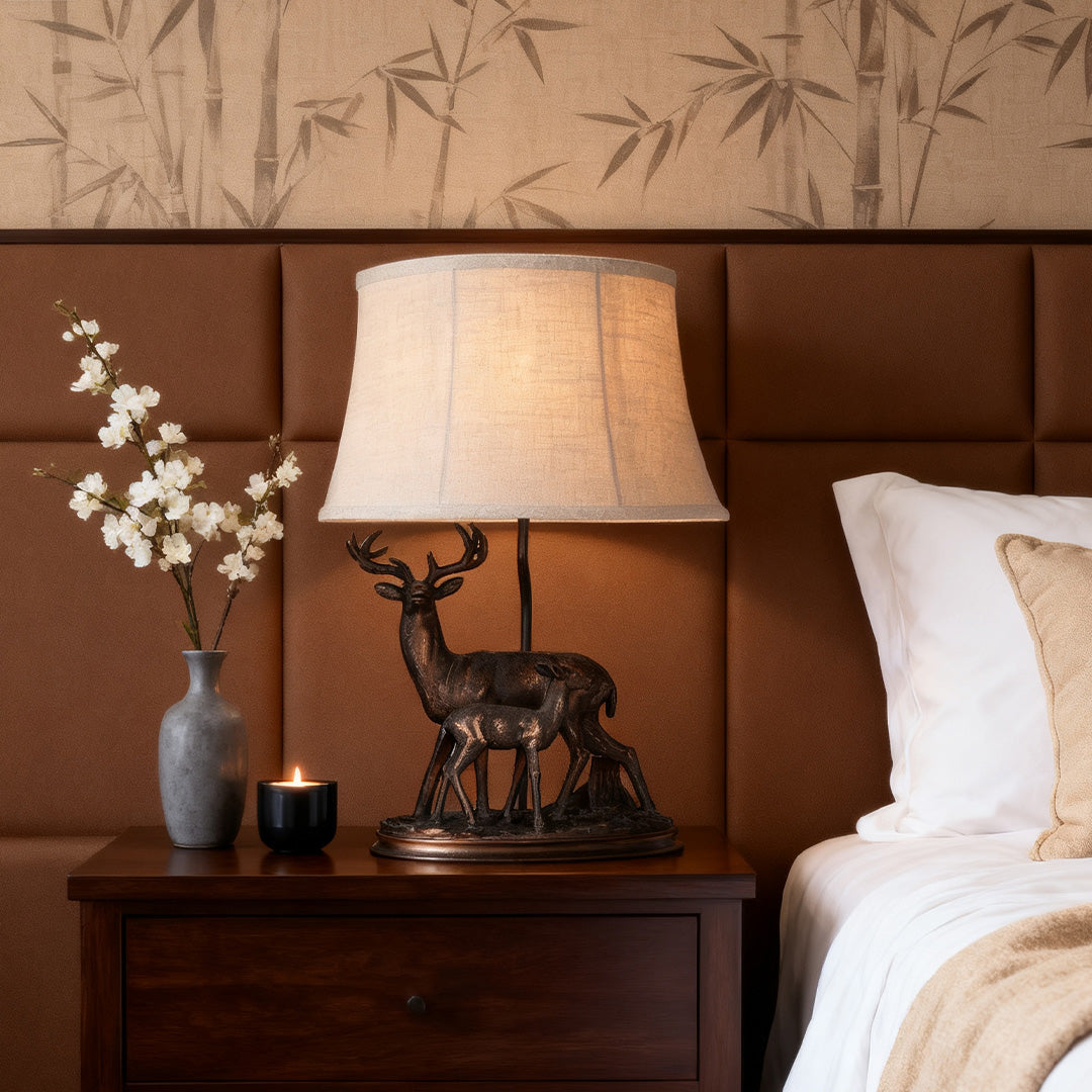 Deer Table Lamp - Mother and Fawn Decorative Light for Home Decor, Rustic Style, Warm Ambient Lighting