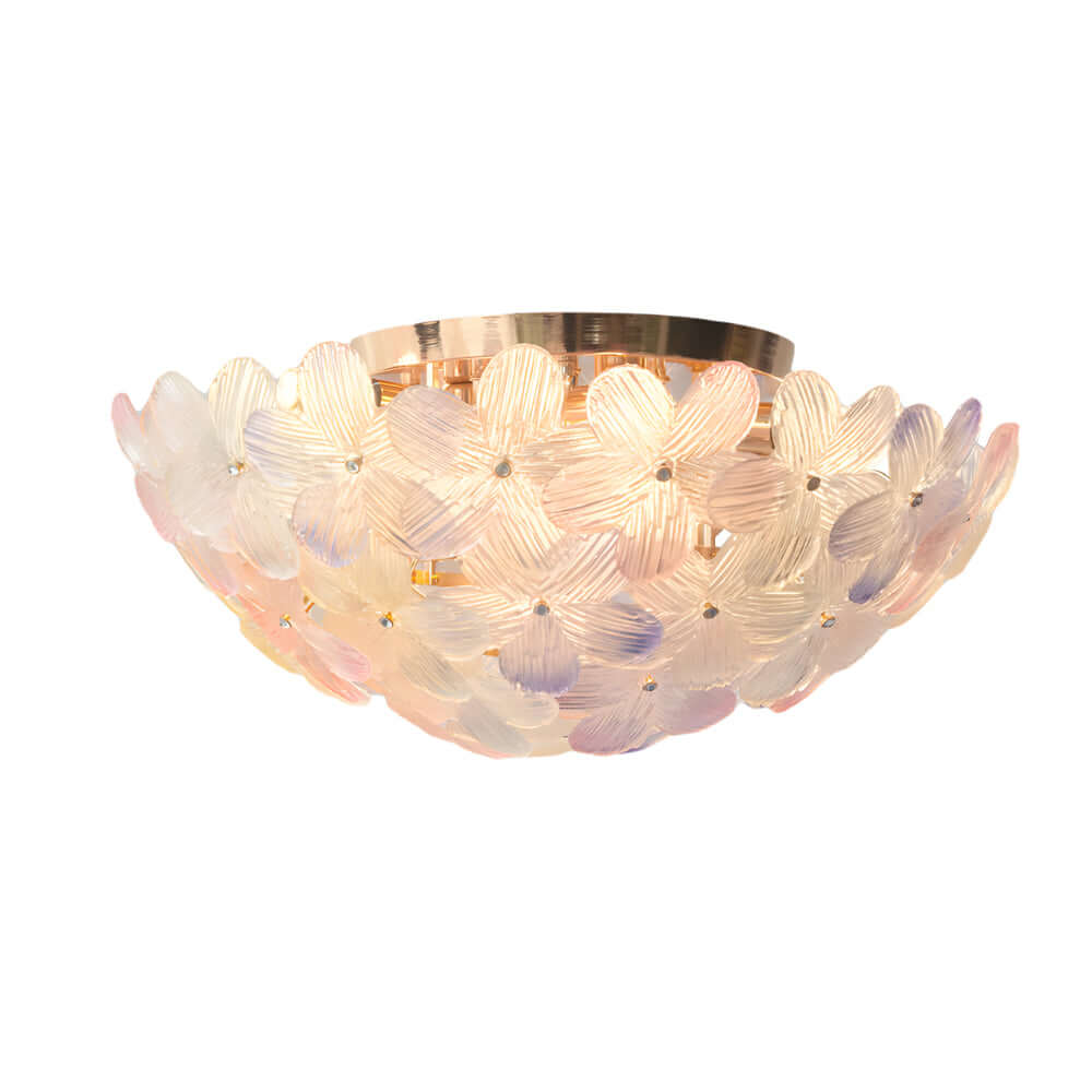 French Petal Glass Semi Flush Mount Ceiling Light
