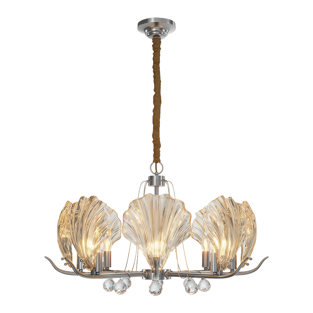 Shell Chandeliers Modern Copper Glass Ceiling Light - Elegant Lighting Fixture for Home Decor, Contemporary Design, Stylish Pendant Lamp, Unique Shell Shape, Warm Glow Illumination