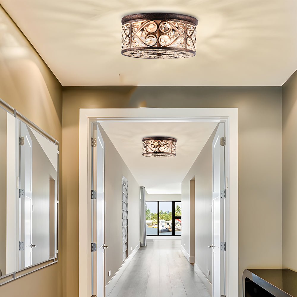 13" Bronze Crystal Flush Mount Ceiling Light - American Design, Elegant Lighting, Home Decor, Modern Fixture, Indoor Illumination, Luxurious Crystal Accent
