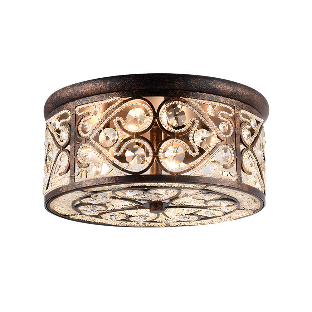 13" Bronze Crystal Flush Mount Ceiling Light - American Design, Elegant Lighting, Home Decor, Modern Fixture, Indoor Illumination, Luxurious Crystal Accent