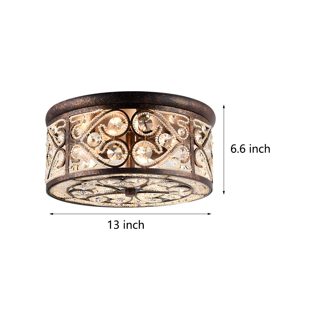 13" Bronze Crystal Flush Mount Ceiling Light - American Design, Elegant Lighting, Home Decor, Modern Fixture, Indoor Illumination, Luxurious Crystal Accent