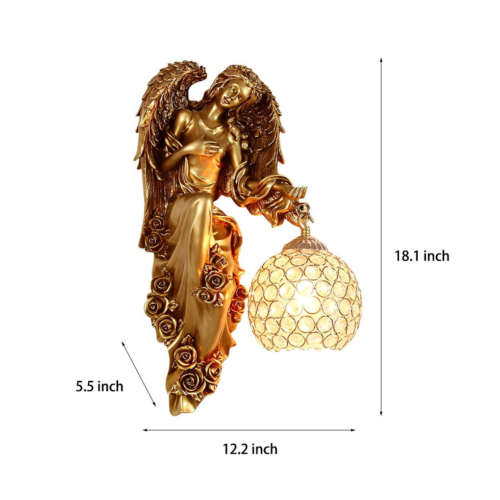 Angel Wall Sconce European Retro Resin Crystal Ball Lamp
