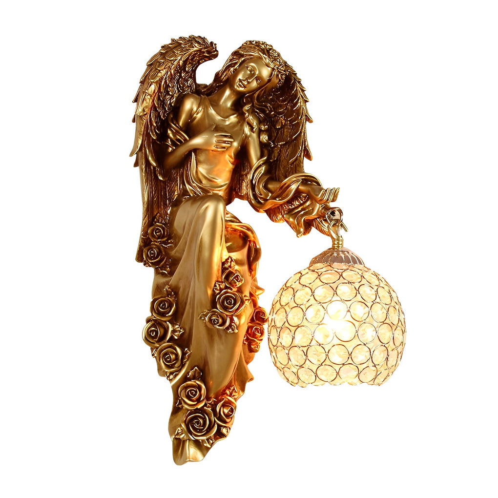 Angel Wall Sconce European Retro Resin Crystal Ball Lamp