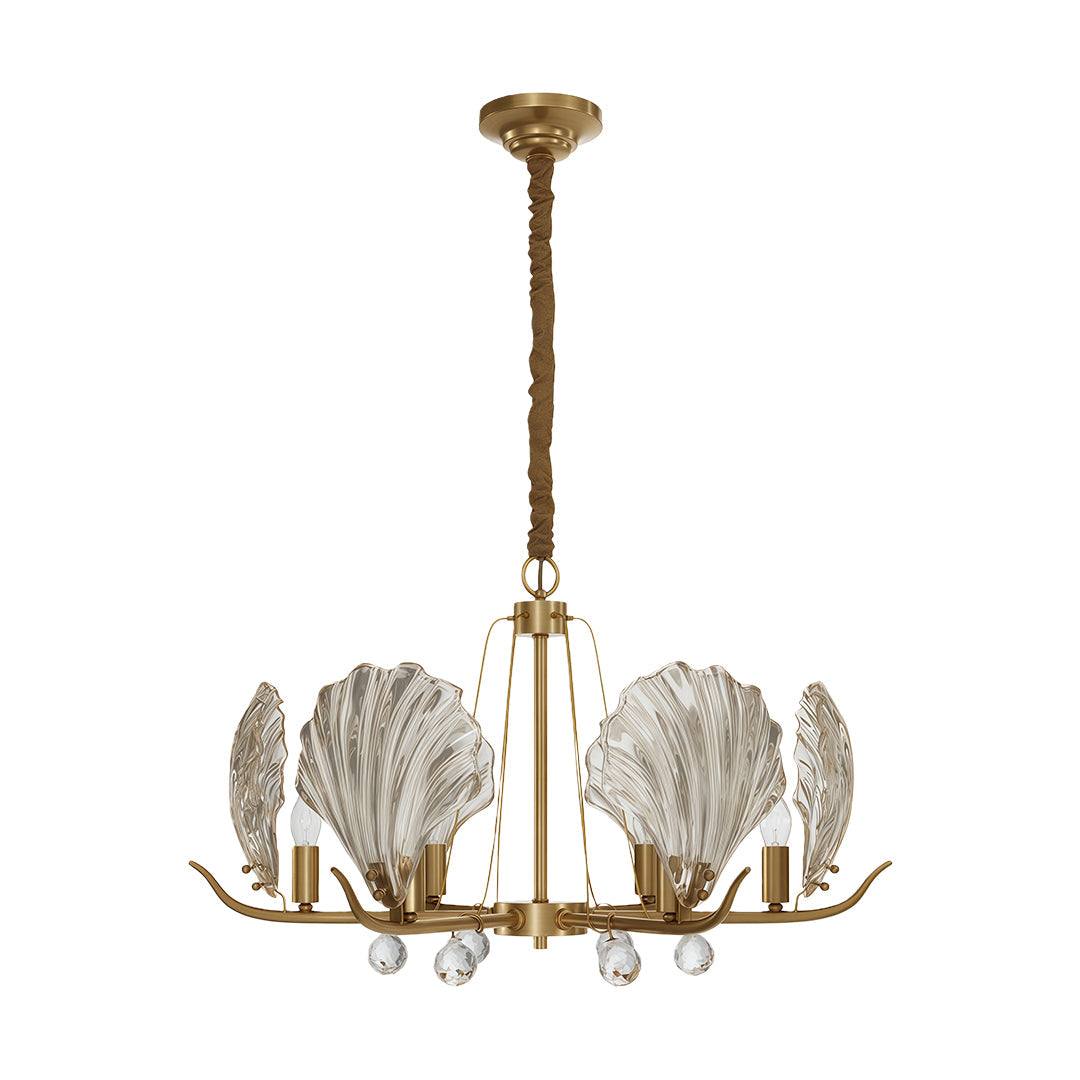 Shell Chandeliers Modern Copper Glass Ceiling Light - Elegant Lighting Fixture for Home Decor, Contemporary Design, Stylish Pendant Lamp, Unique Shell Shape, Warm Glow Illumination