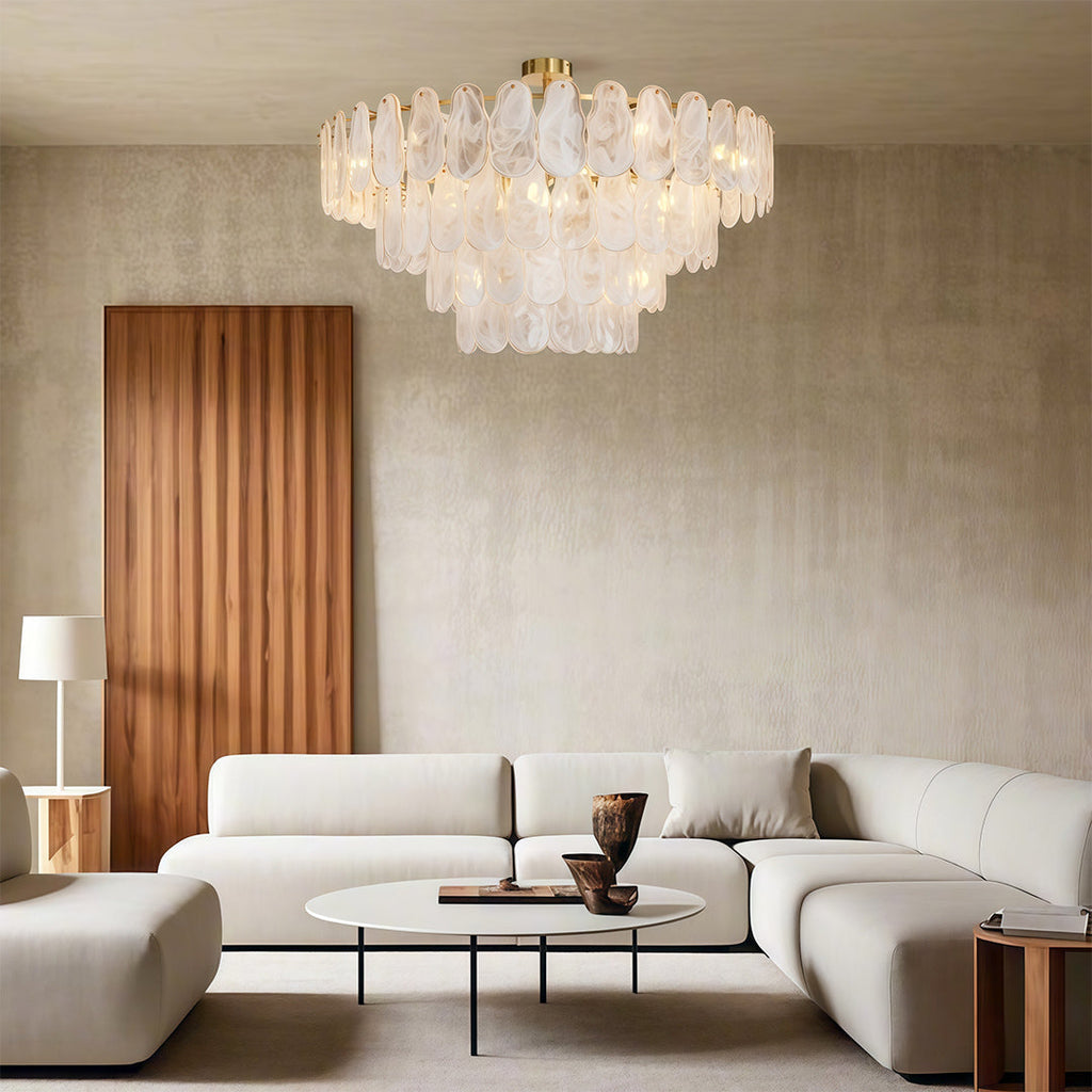 Midcentury Modern Copper Glass Chandelier Ceiling Light