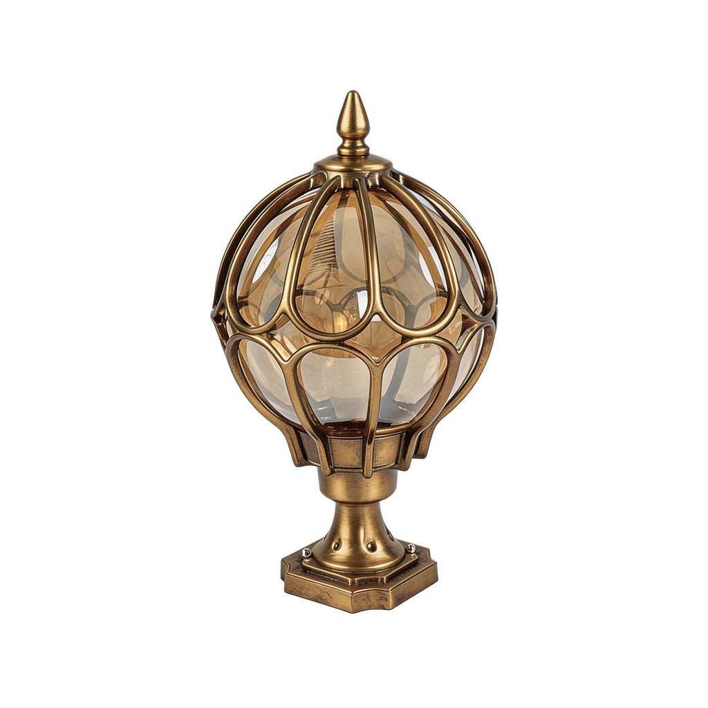Outdoor Retro Glass Globe Copper Pillar Light