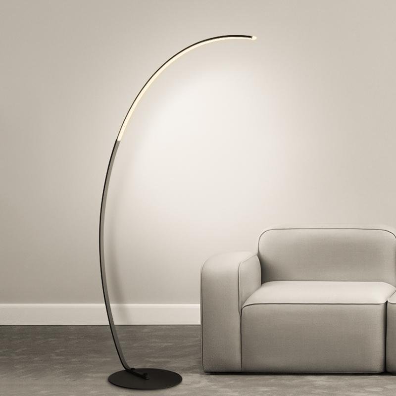 Modern Arcing Floor Lamp with Remote Control - Aluminum LED Design