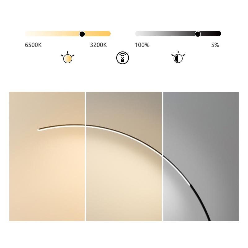 Modern Arcing Floor Lamp with Remote Control - Aluminum LED Design
