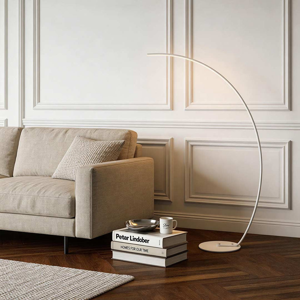 Modern Arcing Floor Lamp with Remote Control - Aluminum LED Design