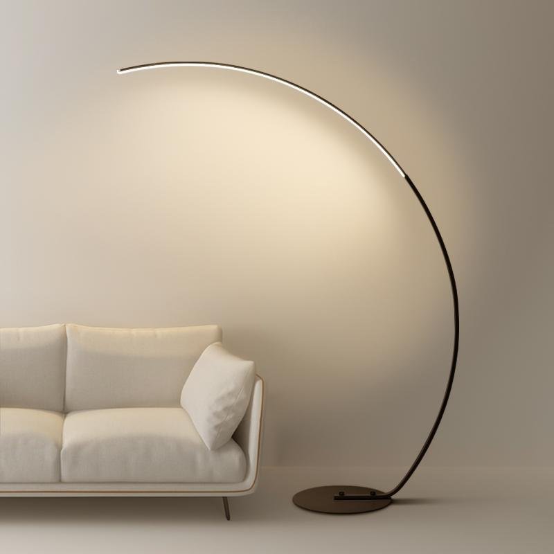 Modern Arcing Floor Lamp with Remote Control - Aluminum LED Design