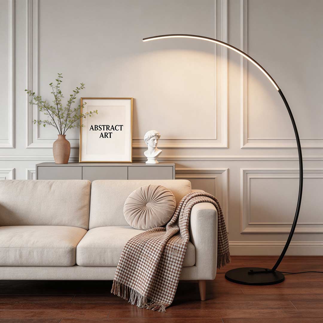 Modern Arcing Floor Lamp with Remote Control - Aluminum LED Design