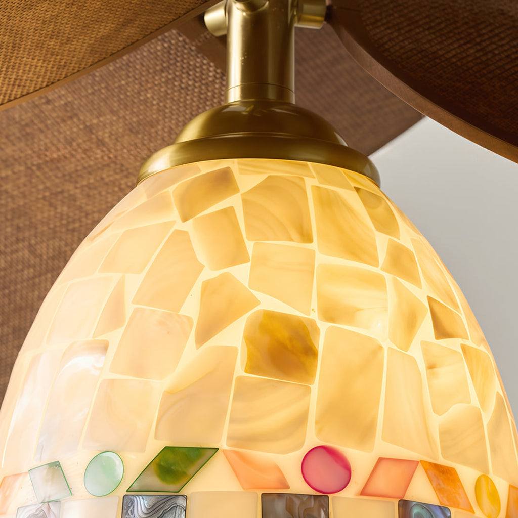 Vintage French Shell Art Deco Flush Mount Light Fixture