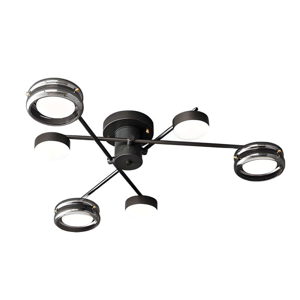 Artistic Multi-Head Matte Black Copper Semi-Flush Mount Ceiling Light
