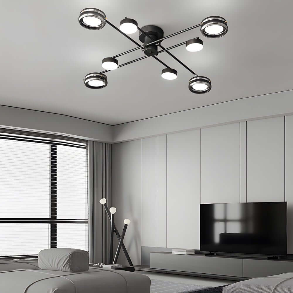 Artistic Multi-Head Matte Black Copper Semi-Flush Mount Ceiling Light