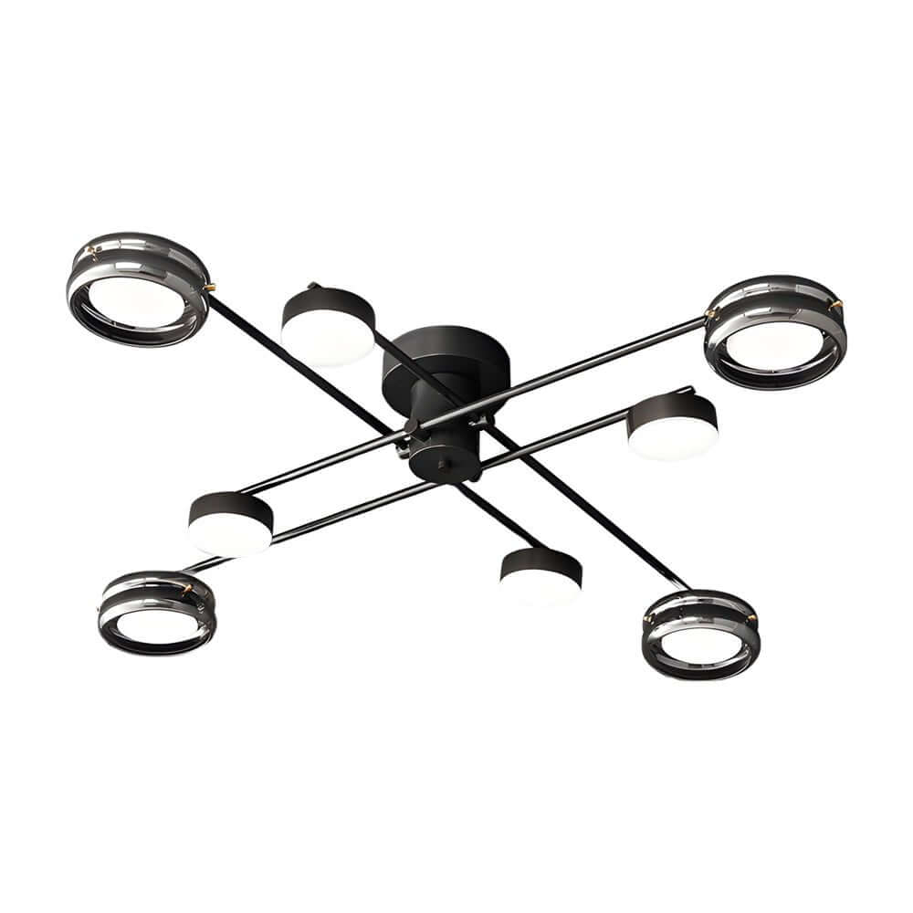 Artistic Multi-Head Matte Black Copper Semi-Flush Mount Ceiling Light