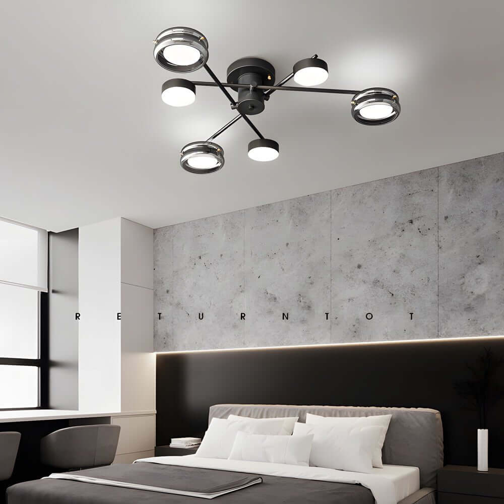 Artistic Multi-Head Matte Black Copper Semi-Flush Mount Ceiling Light
