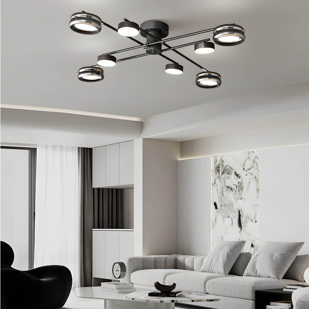 Artistic Multi-Head Matte Black Copper Semi-Flush Mount Ceiling Light