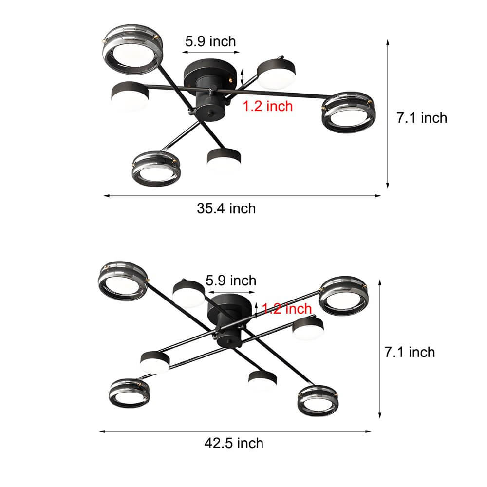 Artistic Multi-Head Matte Black Copper Semi-Flush Mount Ceiling Light