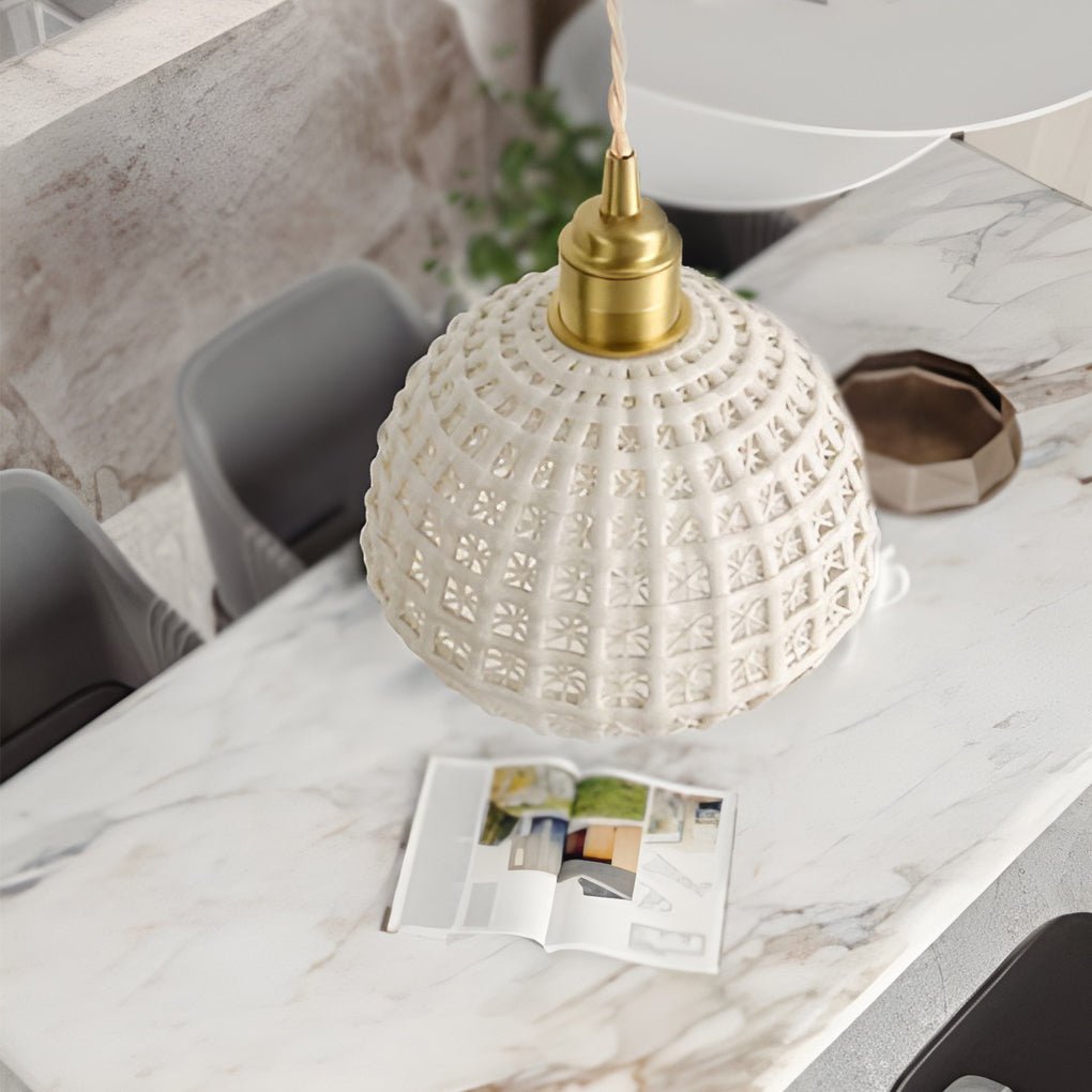 Artistic Semi Globe Copper Pendant Light - Modern Ceramic Lighting