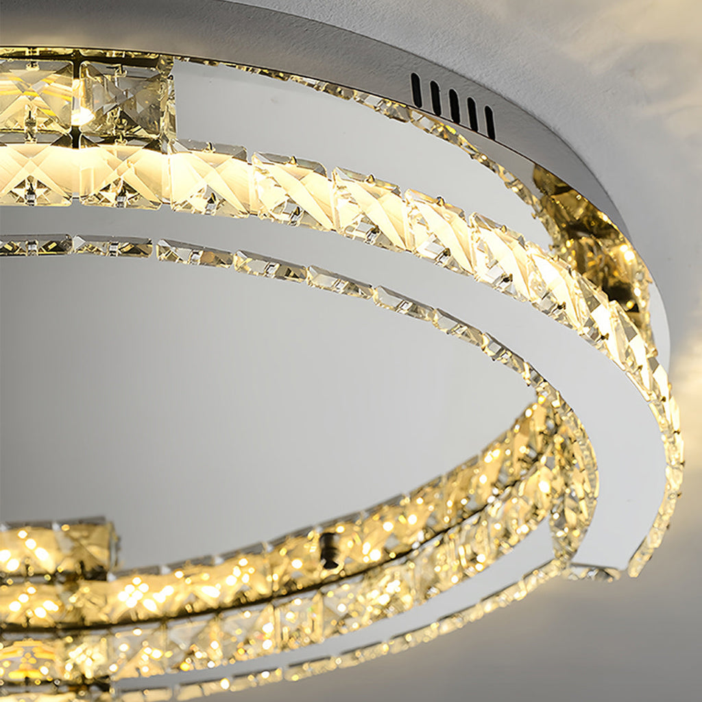 Silver Flush Mount Ceiling Light - Italian LED Round Crystal Fixture