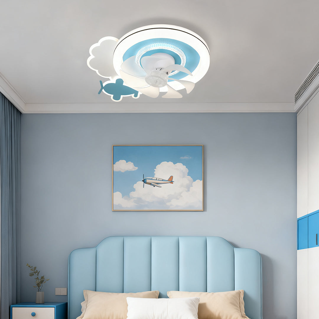 Children's Ceiling Fan with Lights Quiet Motor Blue White Lamp