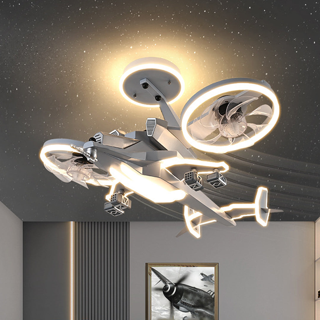 Fighter Jet Ceiling Fan Light – Kids Full Spectrum Aviation Design
