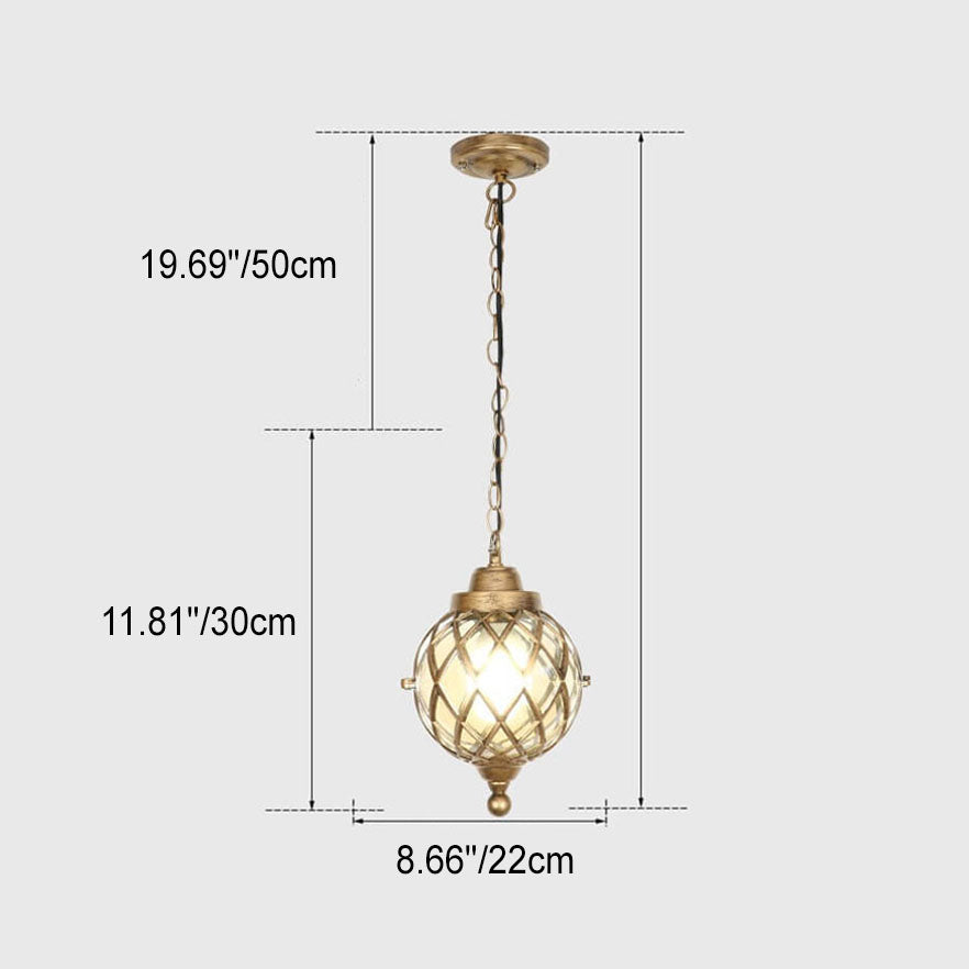 European Vintage Round Ball Die-Cast Aluminum Outdoor Waterproof Pendant Light 1-Light