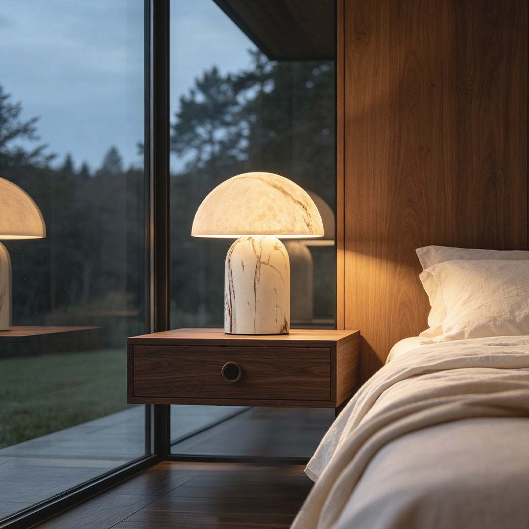 White Contemporary Japanese Stone-Texture Table Lamp - Modern Lighting for Home Decor, Minimalist Design, Stylish Bedside Lamp, Unique Accent Lighting, Chic Room Illumination.