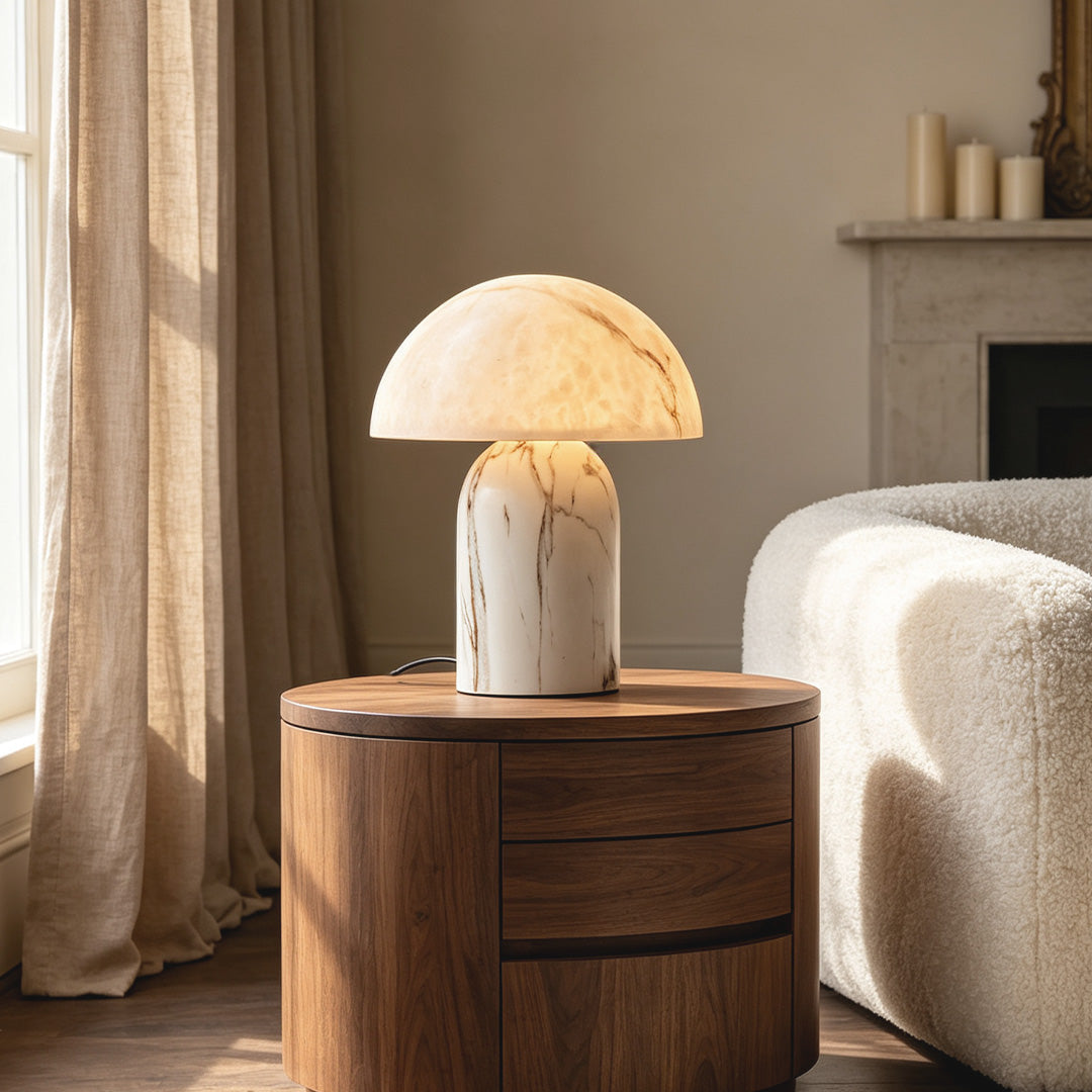 White Contemporary Japanese Stone-Texture Table Lamp - Modern Lighting for Home Decor, Minimalist Design, Stylish Bedside Lamp, Unique Accent Lighting, Chic Room Illumination.