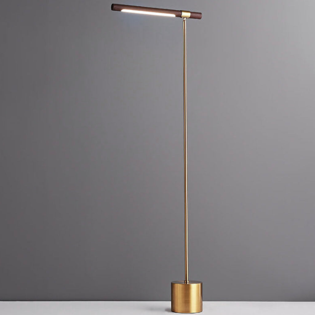 Nordic Minimalist Walnut Wood Grain LED Floor Lamp - Cylindrical Hardware Base, Modern Lighting for Living Room, Stylish Decor, Eco-Friendly Design