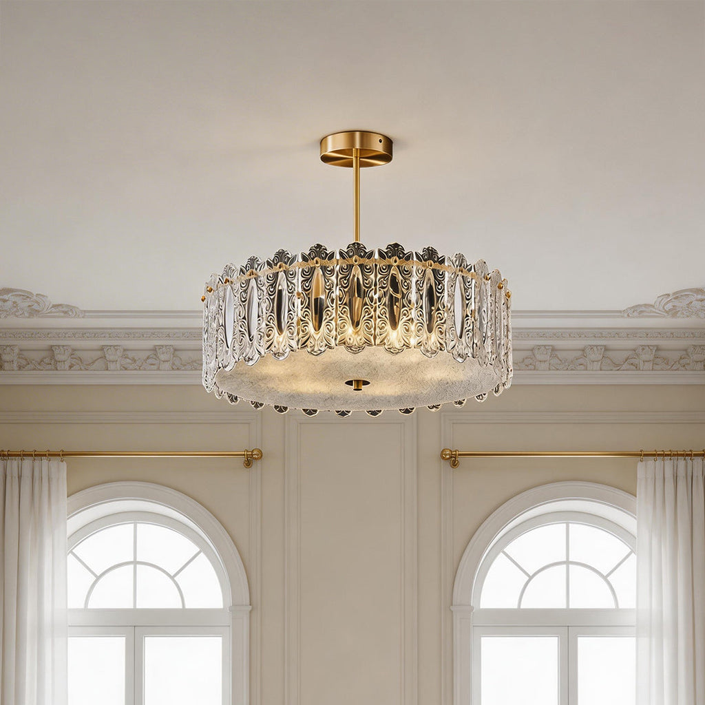 French Luxury Copper Glass Semi Flush Mount Lamp