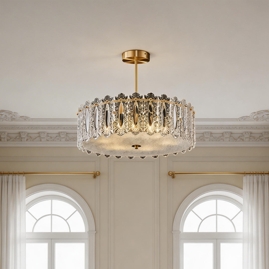 French Luxury Copper Glass Semi Flush Mount Lamp