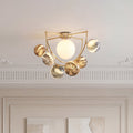 Gold Semi Flush Ceiling Light - Minimalist Planet Art Design, Modern Lighting Fixture for Home Decor